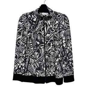Chico's Artsy Boho Graphic Zip Jacket Women's Size 1 Medium Modern Streetwear